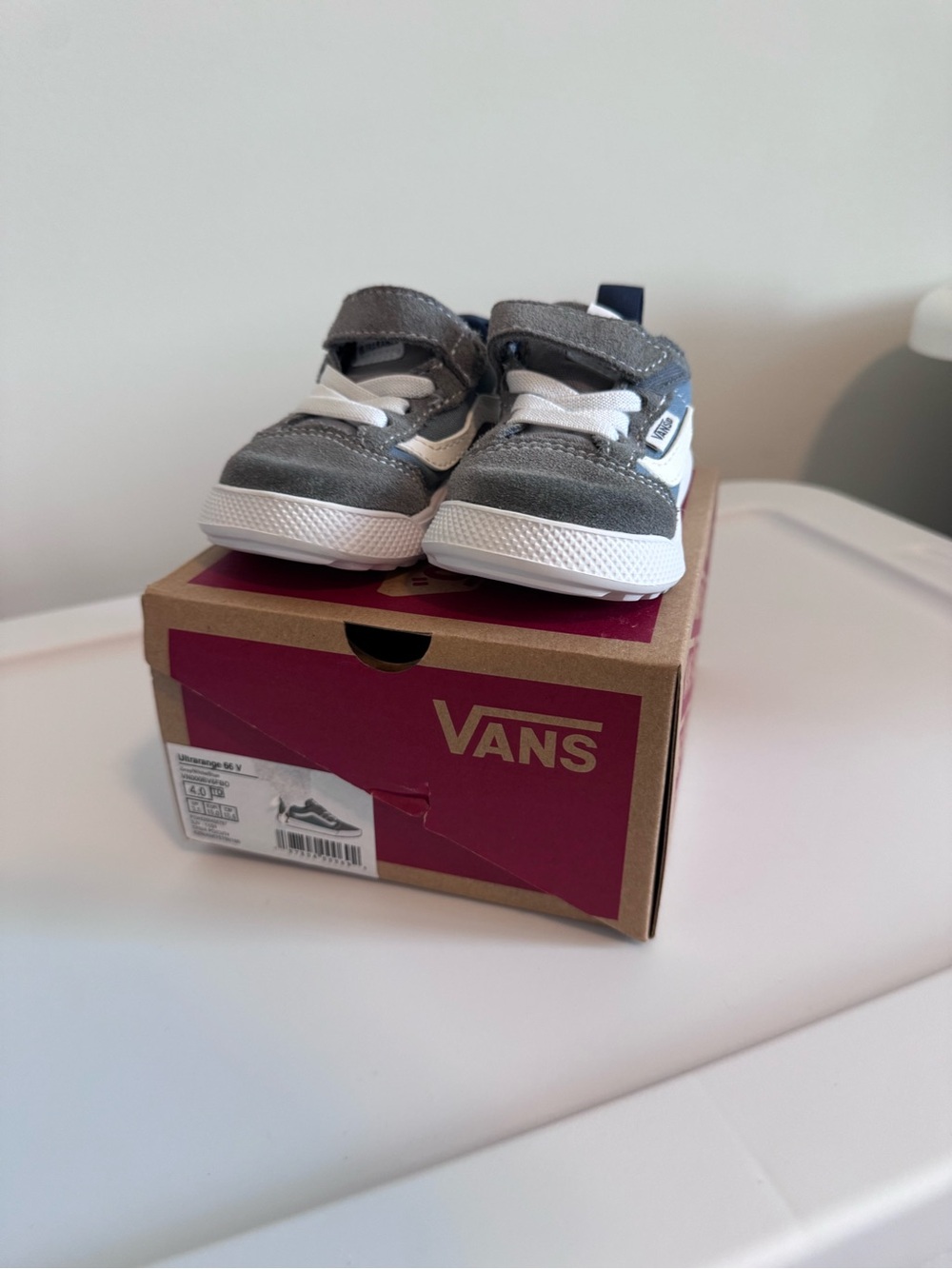 Vans Kids Gray and White Velcro & Lace Sneakers